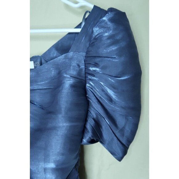 DO+BE Iridescent Blue Top Balloon Sleeves Cropped Blouse Women's Medium EUC - Picture 3 of 12